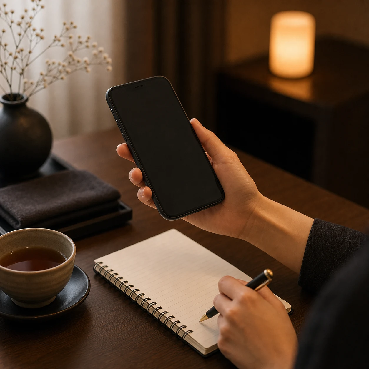 スマートフォンでLEADの予約フォームを操作する手元