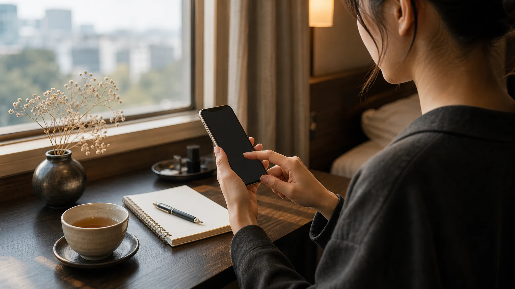 スマートフォンで予約フォームを確認している様子